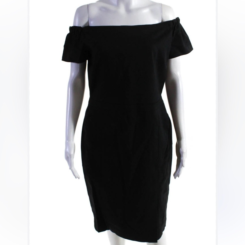 ASOS off the shoulder smooth silhouette short flutter sleeves black dress Sz 20‎